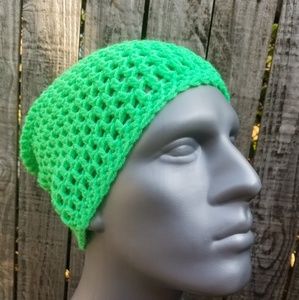 NWT Handmade Crochet Unisex Hat Size S-L Neon Green